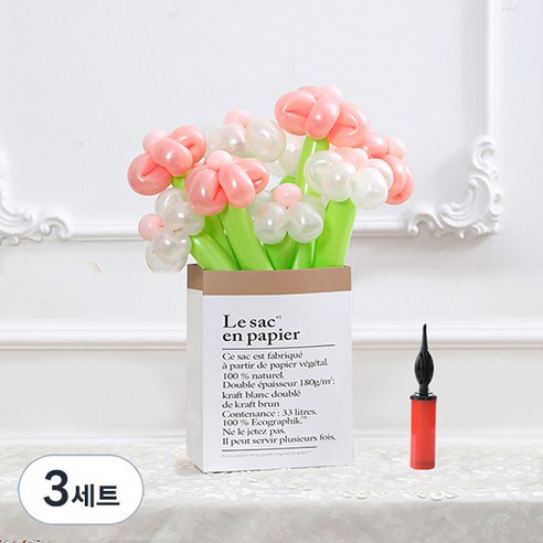 피앤비유니티 DIY꽃풍선선물 10p + 풍선펌프 + 종이봉투 세트, 03 데이지 핑크투명 펄, 3세트
