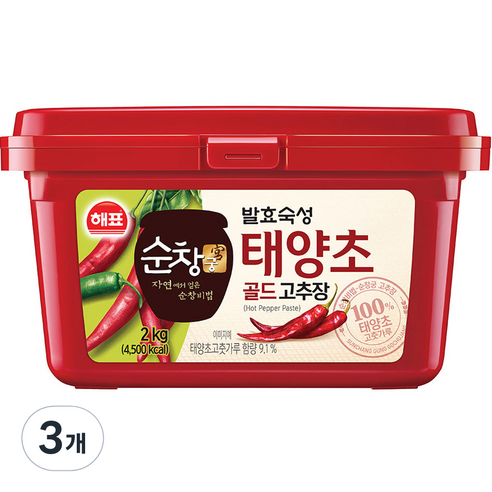 해표 순창궁 태양초 골드 고추장, 2kg, 3개