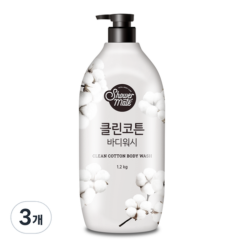 샤워메이트 내추럴 클린코튼 바디워시 목화솜향, 1.2kg, 3개