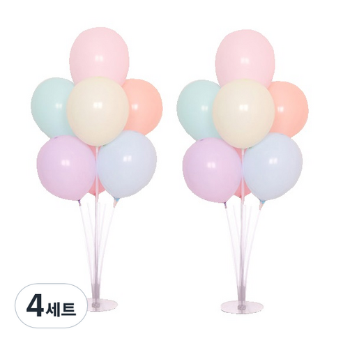 와우파티코리아 마카롱 풍선 7p + 풍선꽂이 세트, 혼합색상, 4세트