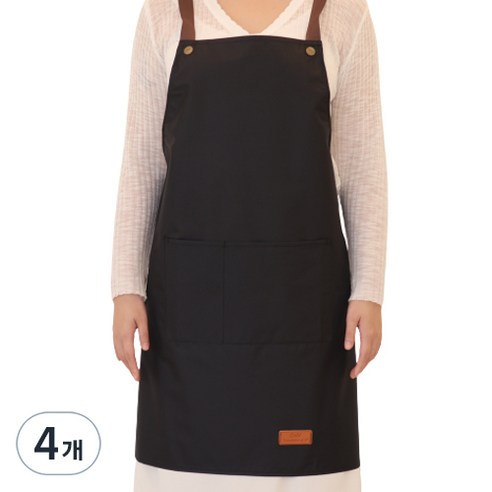 씨오브비 주방 카페 생활방수 편한 앞치마, 블랙, 4개