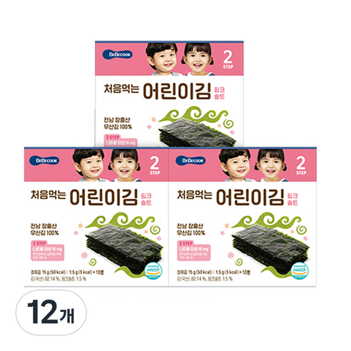 베베쿡 처음 먹는 어린이 김 15g, 12개, 핑크솔트