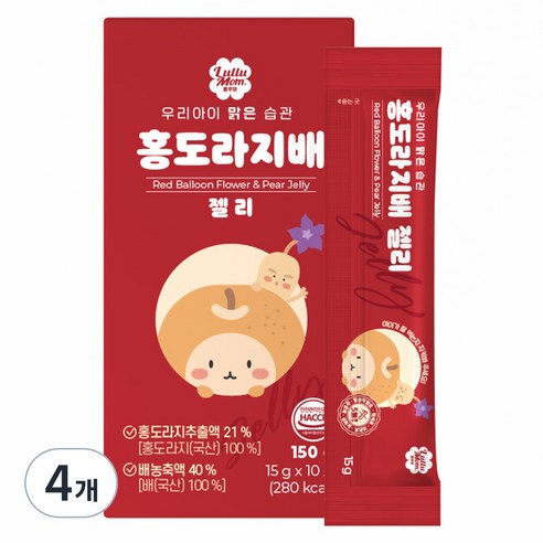 룰루맘 우리아이 맑은습관 홍도라지배 젤리 10p, 150g, 4개, 혼합맛(배/홍도라지)