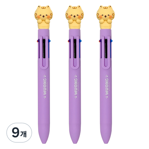 iiGEN 다꾸 캐릭터 우옹이 6색 볼펜 0.7mm, 갈색 고양이, 9개