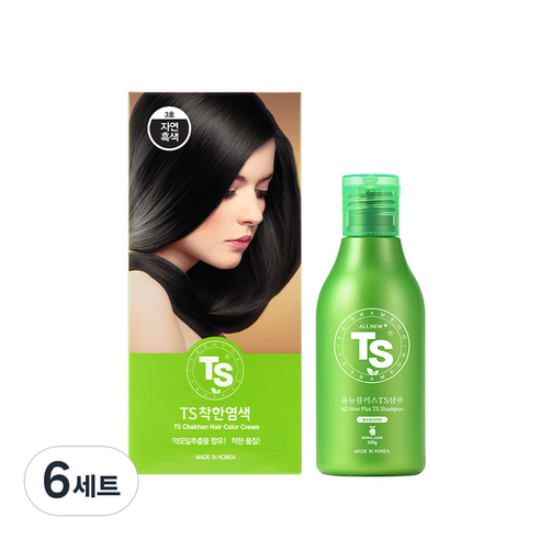 TS 착한 염색제 120g + 샴푸 100g 세트, 3호 자연흑색, 6세트