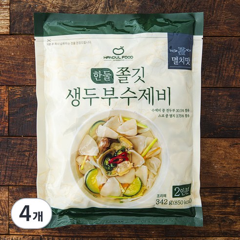 한둘푸드 쫄깃 생두부 수제비 멸치맛 2인분, 342g, 4개