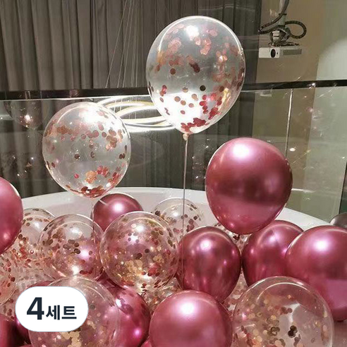 뷰라뷰 파티풍선 50p + 공기펌프 + 10m 리본 세트, 03 핑크 + 샴페인스팽글(랜덤발송), 4세트