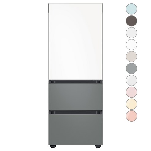 [색상선택형] 삼성전자 비스포크 김치플러스 3도어 키친핏 냉장고 313L 방문설치, 새틴화이트+새틴그레이, RQ33C74C3AP