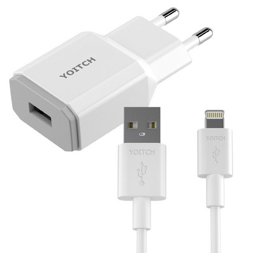 요이치 제우스 퀄컴 3.0 지원 USB 고속 충전기 + 8핀 고속 충전 케이블 100cm, 혼합색상, 1세트