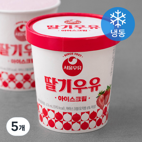 서울우유 레트로 딸기우유 아이스크림 (냉동), 474ml, 5개