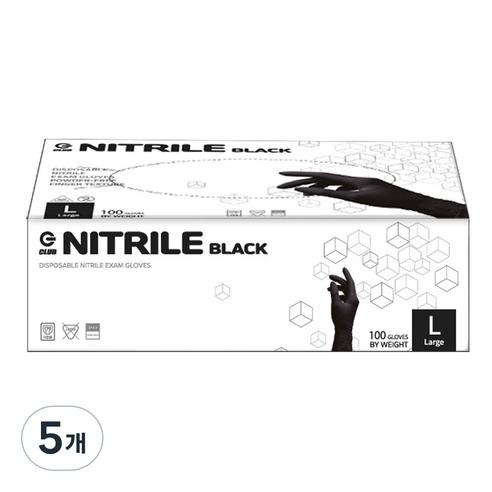 지클럽 니트릴 장갑 100p, 블랙, 대(L), 5개