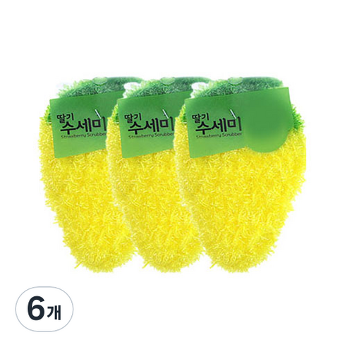 루미미루 두꺼운 아크릴 수세미 옐로우 19 x 12 x 1 cm, 6개, 1개입