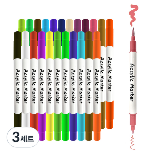 다다 듀얼팁 데코 브러쉬 아크릴 페인트 마카펜, 24색, 3세트