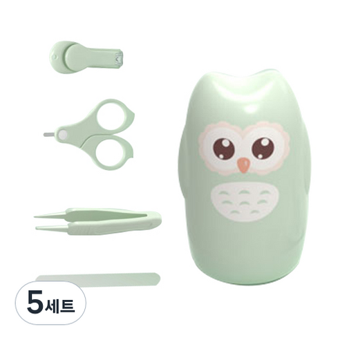 미빌 유아용 부엉이 물개 손톱깍이 세트, 그린 부엉, 5세트