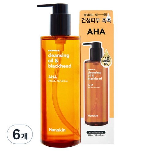 한스킨 클렌징오일 앤 블랙헤드 AHA, 300ml, 6개