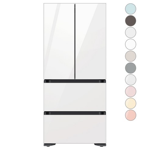 [색상선택형] 삼성전자 비스포크 김치플러스 프리스탠딩 4도어 냉장고 490L 방문설치 RQ49C9402AP, 글램 화이트 × 글램 화이트 섬네일