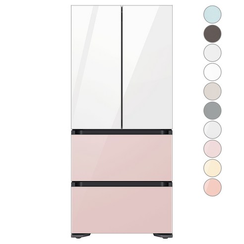 [색상선택형] 삼성전자 비스포크 김치플러스 프리스탠딩 4도어 냉장고 490L 방문설치 RQ49C9402AP, 글램 화이트 × 글램 핑크 섬네일
