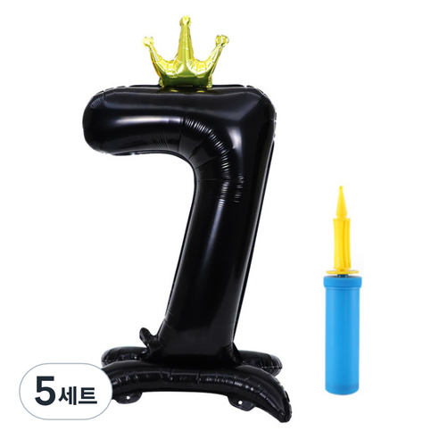 올리브파티 초대형 스탠딩 왕관 숫자 생일풍선 + 손펌프 세트, 블랙(숫자7), 5세트