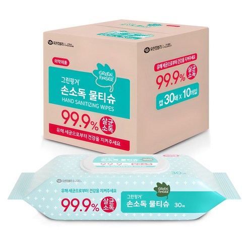 그린핑거 손소독 물티슈 캡형, 30매, 10개