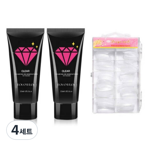 고고블랑 네일연장 폴리젤 30ml 세트, 폴리젤 클리어핑크 + 화이트 + 연장팁 일반형 100p + 구성품 3종, 4세트