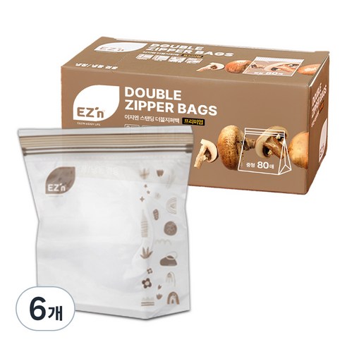 EZn이지엔 프리미엄 더블지퍼백 냉장 냉동 겸용, 중(M), 80개입, 6개
