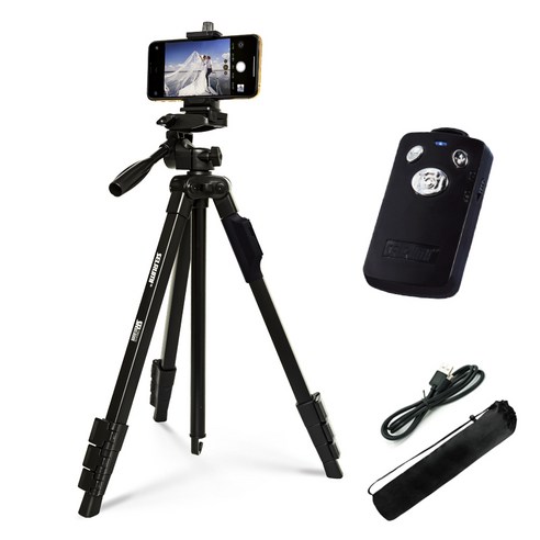 셀루미 158cm 롱베이스 무선 블루투스 카메라&스마트폰 삼각대 매트 블랙, SEL-TRD315