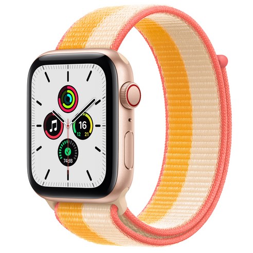 Apple 애플워치 SE, 44mm, GPS+Cellular, 알루미늄, 골드 / 메이즈 + 화이트 스포츠 루프