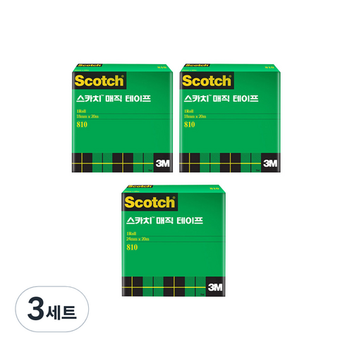 쓰리엠 스카치 매직 테이프 리필 18mm x 20m 2p + 매직 테이프 리필 24mm x 20m 세트, 혼합색상, 3세트
