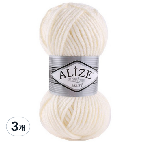 alize yarna 슈퍼라나 맥시 뜨개실, 62 아이보리, 3개