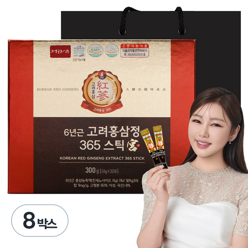 정원삼 6년근 고려홍삼정 365스틱 궁 30개입 + 쇼핑백, 300g, 8박스