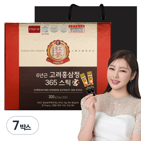정원삼 6년근 고려홍삼정 365스틱 궁 30개입 + 쇼핑백, 300g, 7박스