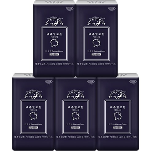 내츄럴코튼 시그니처 슈퍼롱 오버나이트 날개형, 패드형, 7개입, 5팩