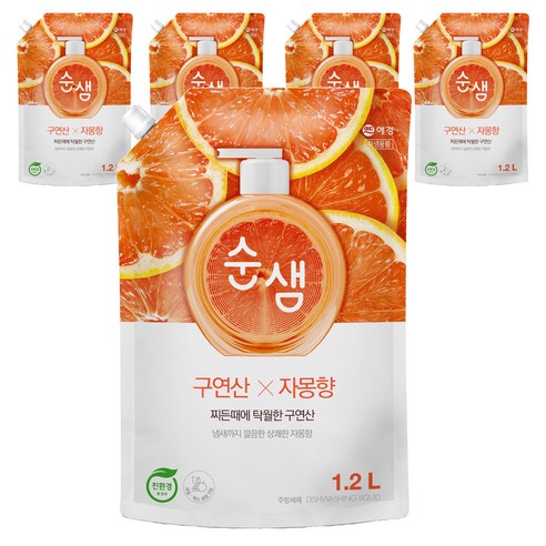 순샘 구연산 자몽 주방세제 리필, 1.2L, 5개