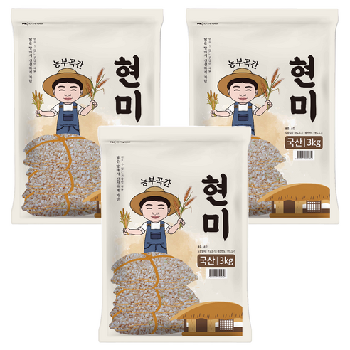 농부곡간 국산 현미, 3kg, 3개