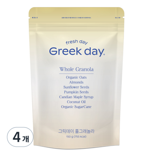 그릭데이 홀그래놀라 시리얼, 150g, 4개