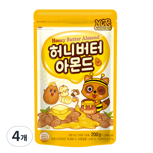 넛츠빌리지 허니버터 아몬드 200g, 4개