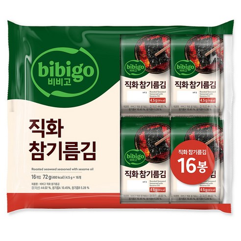 비비고 직화 참기름김, 4.5g, 16개