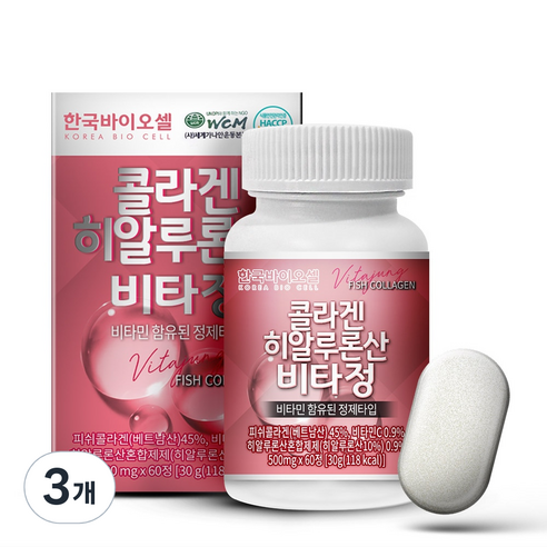한국바이오셀 콜라겐 히알루론산 비타정, 60정, 3개
