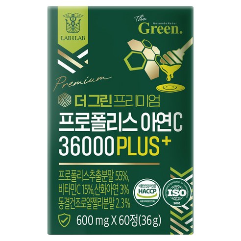 랩온랩 더 그린 프리미엄 프로폴리스 아연C 36000 플러스, 60정, 1개