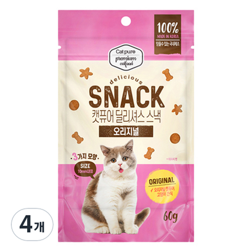 캣퓨어 고양이 딜리셔스 스낵 오리지널, 60g, 4개, 혼합맛(닭고기/참치)