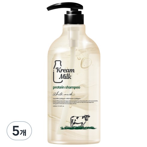 크림밀크 단백질 퍼퓸 샴푸 화이트머스크향, 5개, 1100ml
