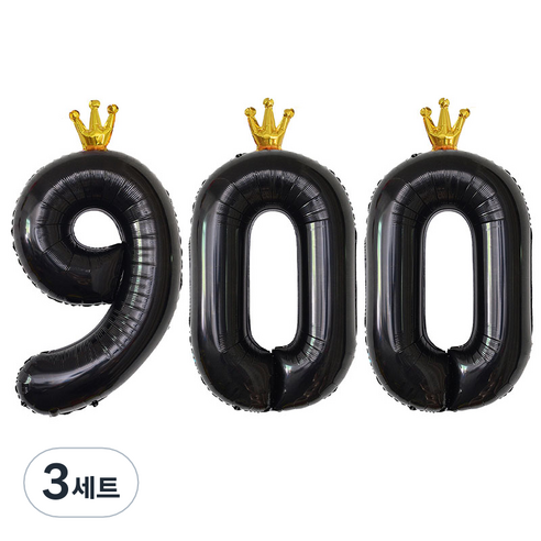 JOYPARTY 숫자 900 은박풍선 왕관 90cm, 블랙, 3세트