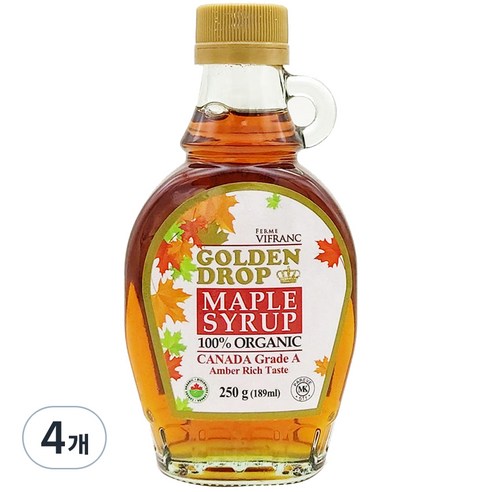 골든드롭 100% 유기농 메이플 시럽 캐나다 A등급 앰버리치, 189ml, 4개