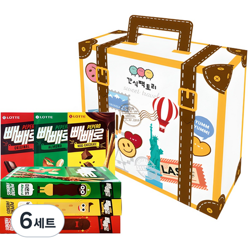 빼빼로 간식팩토리 선물세트, 빼뺴로 오리지널 2p + 아몬드 2p + 누드 2p, 6세트