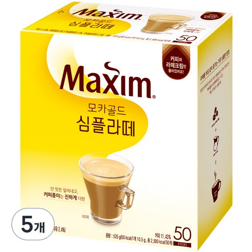 맥심 모카골드 심플라떼 커피믹스, 10.5g, 50개입, 5개