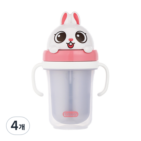 에디슨 프렌즈 흘림방지 이중 스텐 빨대컵 2, 토끼 래니, 4개, 300ml
