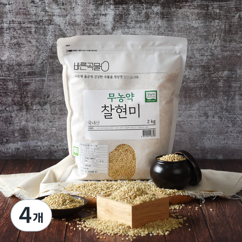 바른곡물 국산 무농약 찰현미, 2kg, 4개