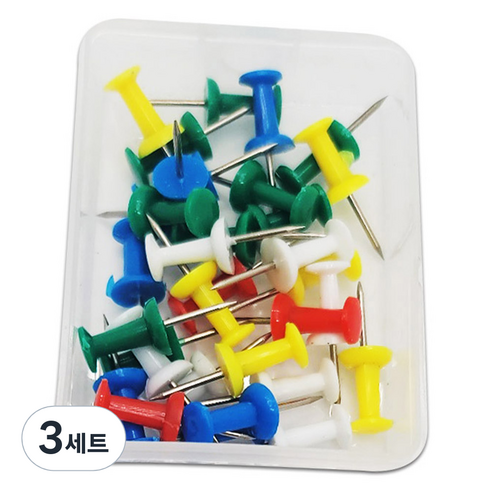 마다꾸미 컬러 투명 압정 랜덤발송 30p + 보관함 세트, 3세트