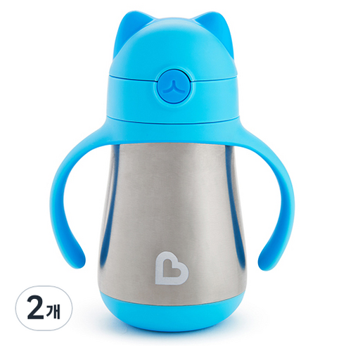 먼치킨 손잡이 보냉 빨대컵 236ml, 블루, 2개