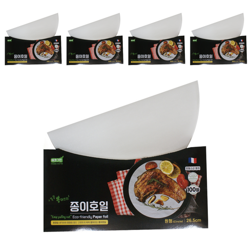 그린텍코리아 쏙쏙 뽑아쓰는 원형 Sheet 종이 호일, 26.5cm, 100개입, 5개